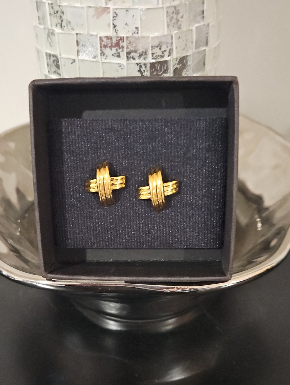 Gold Tone Cross Knot Pierced Earrings, EC